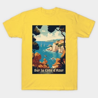 Sur La Cote d' Azur France, French Riviera, Vintage Travel Poster T-Shirt